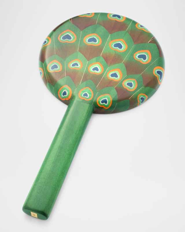 Peacock Print Marquetry Hand Mirror